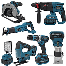 Haktaş HKT747 Yeni Nesil Mavi 7li Şarjlı Set 36V 3ah - Kırıcı Delici, Vidalama, Dekupaj, Daire Testere, Freze, Led Işık