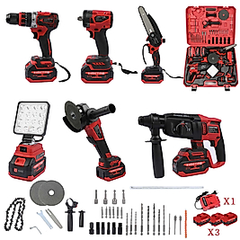 HKT-1310 6 Parça Kömürsüz Mega Set | Matkap, Hilti, Taşlama, Somun Sıkma, Testere + 3 Akü