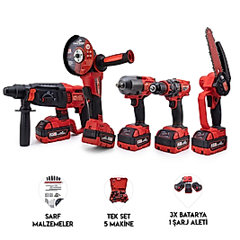 Beşli set MW600R (13mm Ç.Mandren+S.Sıkma+Ş.Spral+Ş.Hilti+Budama)
