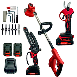 Haktaş HKT1065 Kırmızı 3lü Bahçe Seti Çift Akülü - Şarjlı Tırpan + 15cm Testere + 30mm Budama Makası